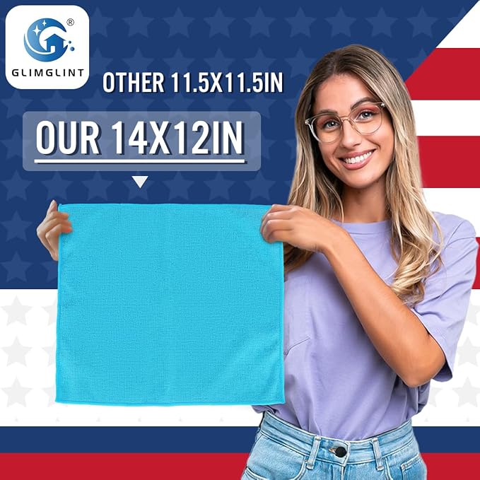 GLIMGLINT Microfiber Cleaning Cloth, 12 Pack Cleaning Rags, Cleaning Towels - Image 2