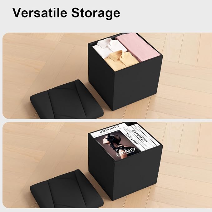 Folding Storage Ottoman Bench, 15 Inches End of Bed Bench, Folding Ottoman - Image 5