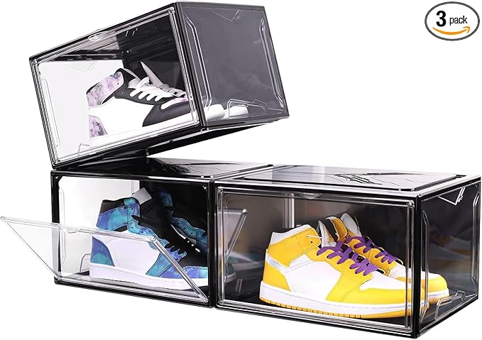 KDOR Clear Shoe Boxes Stackable, 3 Pack Shoe Storage Box by KDOR