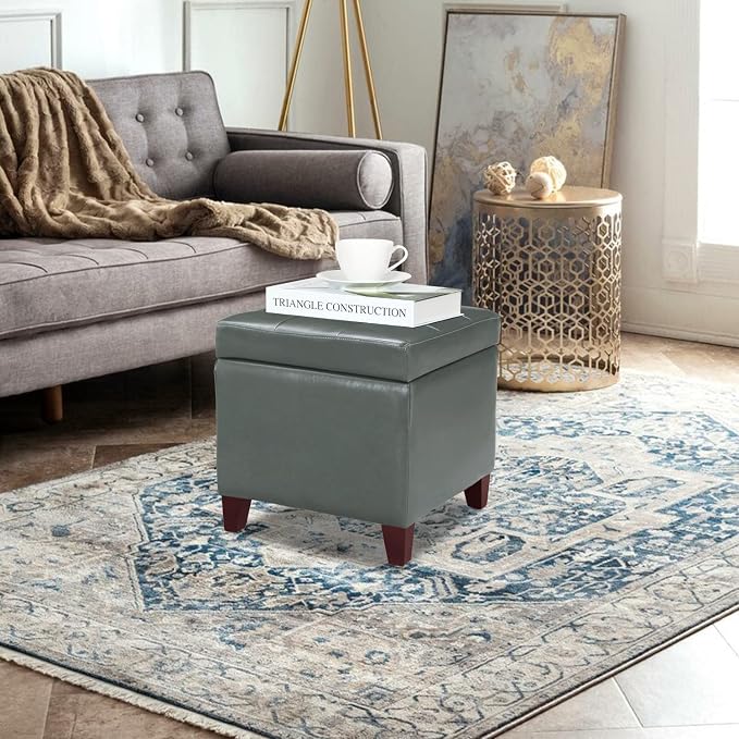 Adeco Bonded Leather Square Tufted Cubic Cube Footstool, - Image 2