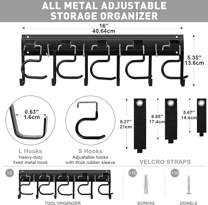 LEYU Metal Garage Tool Organizer Wall Mount, 2 Pack Garden Tool Organizer - Image 9