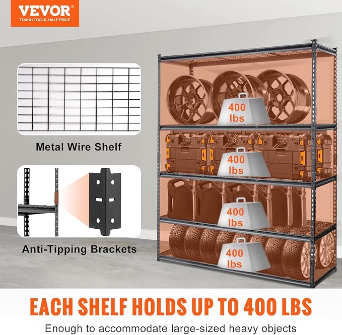 VEVOR Storage Shelving Unit, 5-Tier Adjustable, 2000 lbs Capacity, Heavy Duty - Image 4