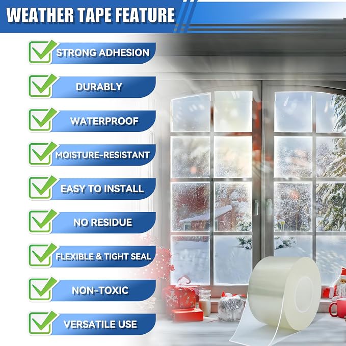 Window Weather Sealing Tape 2 in x 66 FT Weather Stripping Weatherproof Draft - Image 3