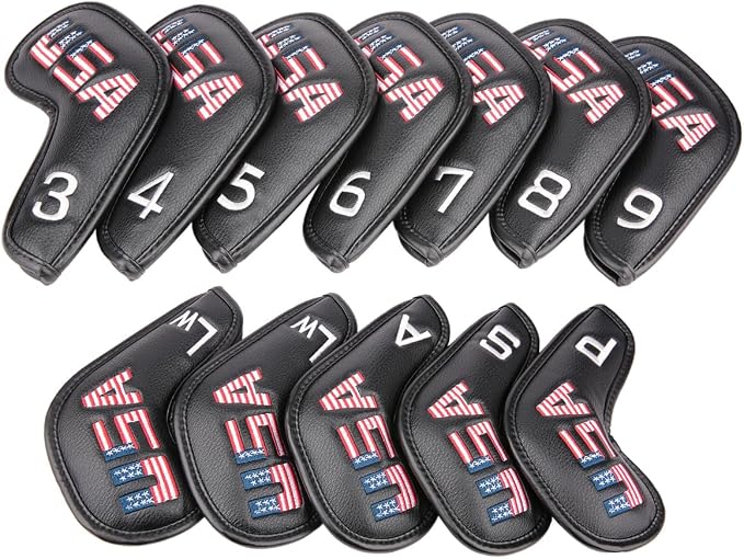 Golf Builder Black Leather USA Golf Club Iron Wedge Head Covers Fit All Brands - Image 3