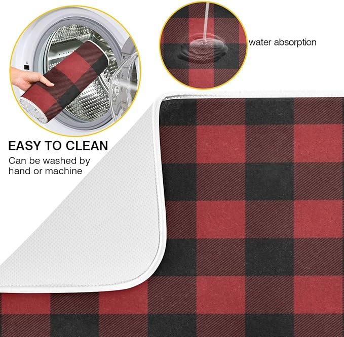 Red and Black Buffalo Plaid Dish Drying Mat 16x18 - Image 2