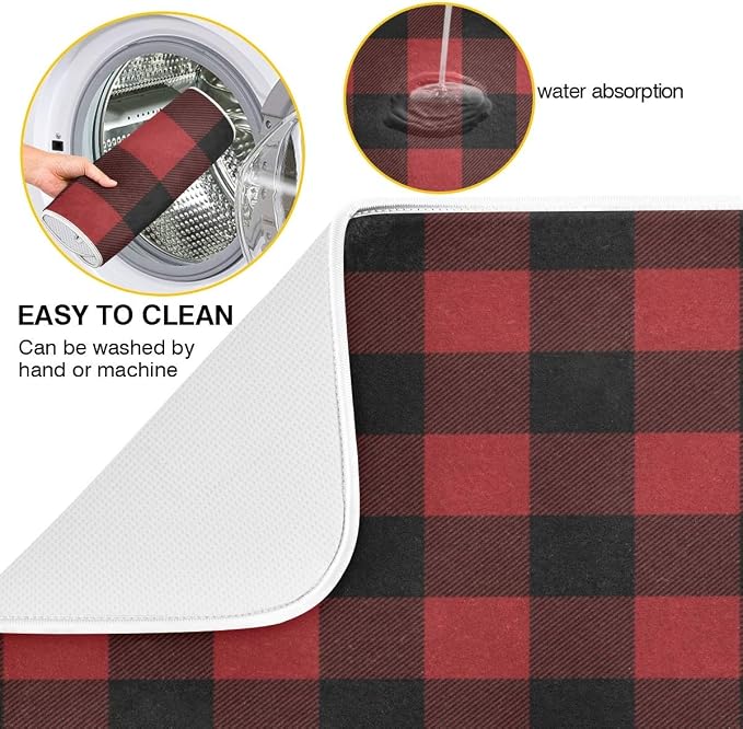 Red and Black Buffalo Plaid Dish Drying Mat 18x24 - Image 2