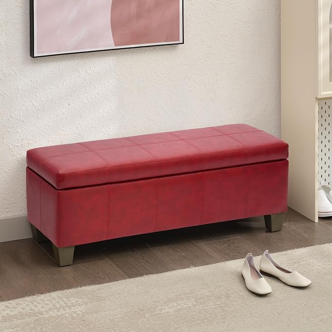 Faux Leather Ottoman with Storage, Rectangular Extra Long Storage Bench - Image 2
