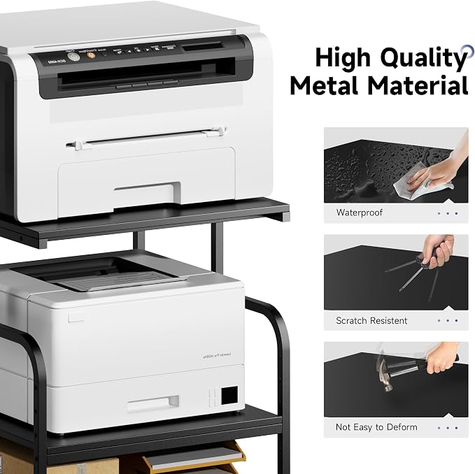Printer Stand, Heavy Duty Sturdy 3-Tier Rolling Cart - Image 8