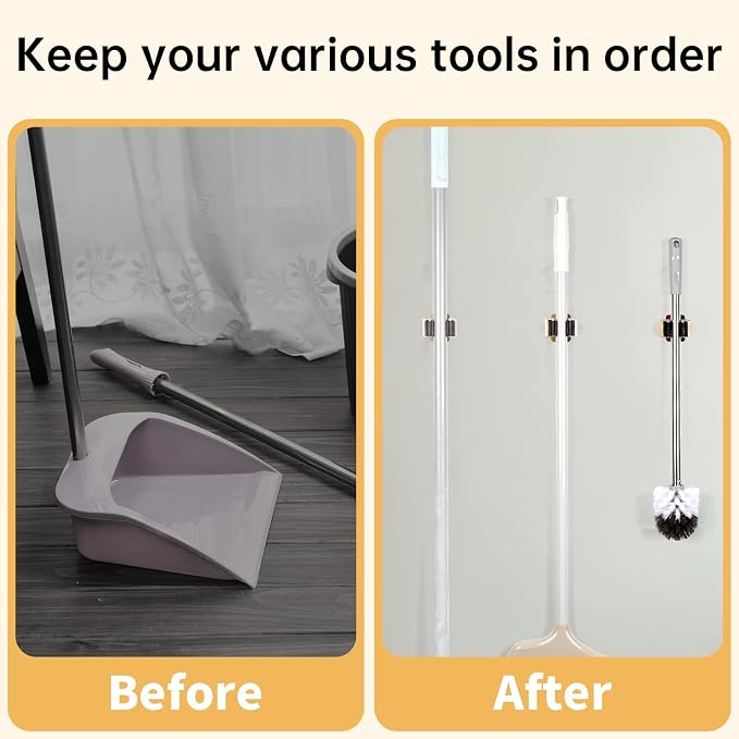 4pcs Anti-Slip Broom and Mop Holder, Wall Mounted Utility Rack - Image 6