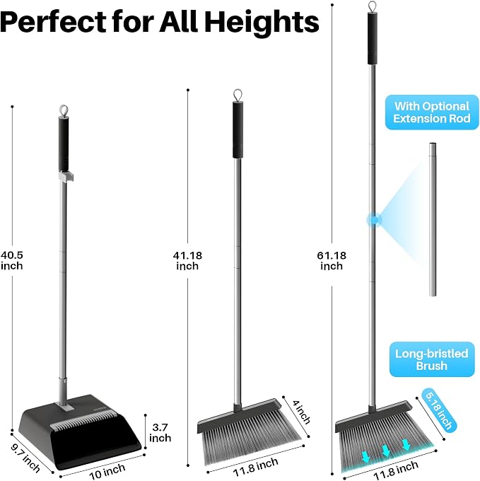 JOYMOOP Black Broom and Dustpan Set, Upright Angle Design - Image 4