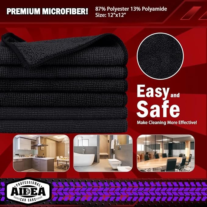AIDEA Microfiber Cleaning Cloth Black 50PK, Microfiber Towels - Image 6