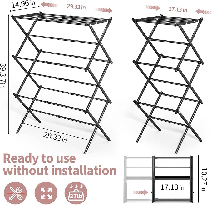 APEXCHASER Clothes Drying Rack, 3-Tier Laundry Drying Rack - Image 3