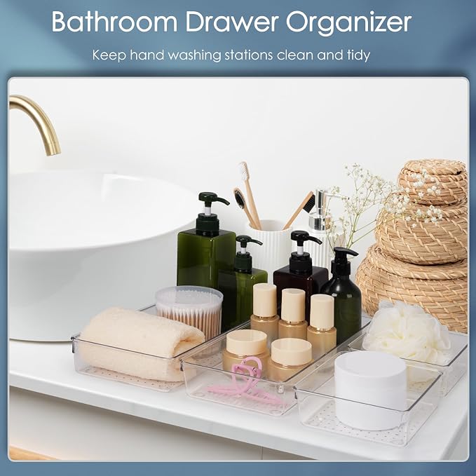 12 Pack Large Clear Plastic Drawer Organizer Set, Acrylic Bathroom Organizer - Image 5