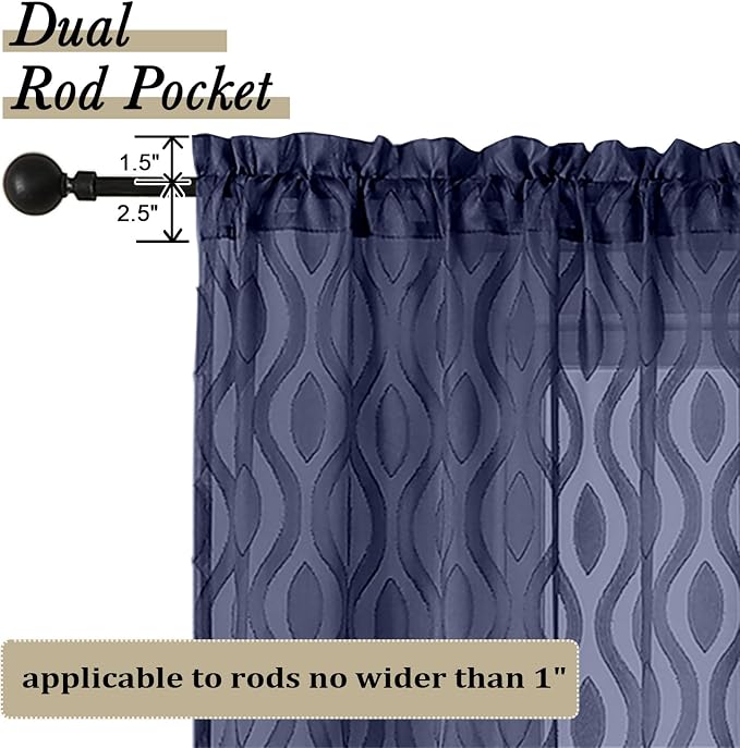 Aiyufeng Navy Blue Sheer Curtains Tiers 36 Inch Length, Light Filtering Soft - Image 4