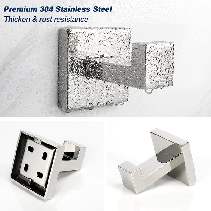 NearMoon Bath Towel Hooks -SUS304 Stainless Steel Square Clothes Robe Hooks - Image 3