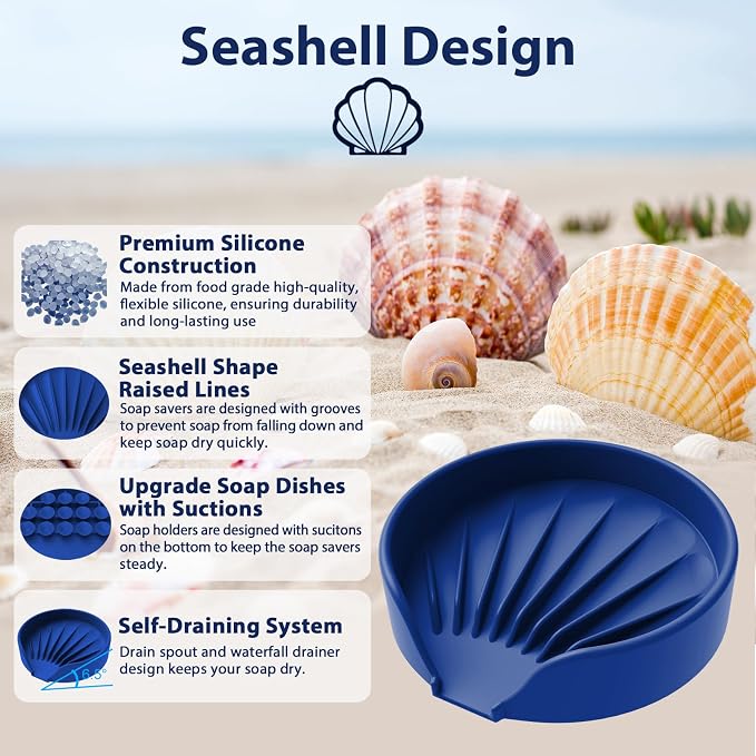Self Draining Soap Dish, Silicone Suction Cup Soap Holder Tray Savers Container - Image 2
