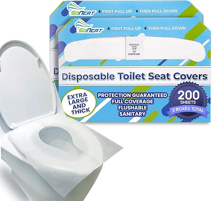 Disposable Toilet Seat Covers XL Half Fold Flushable – 200 Sheets by SoNeat