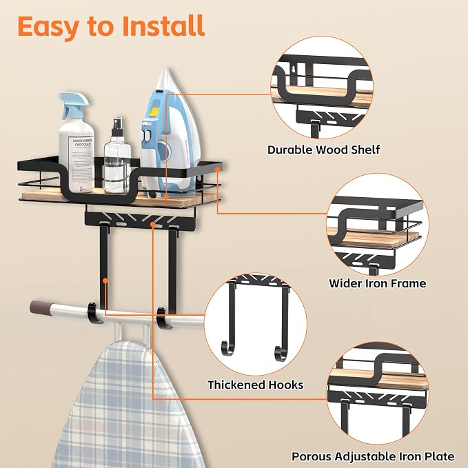 Ironing Board Holder Wall Mount, Laundry Room Organization Storage, T&V Shaped - Image 4
