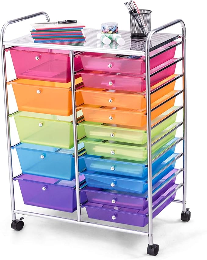 GOFLAME 15-Drawer Rolling Storage Cart, Utility Cart by GOFLAME