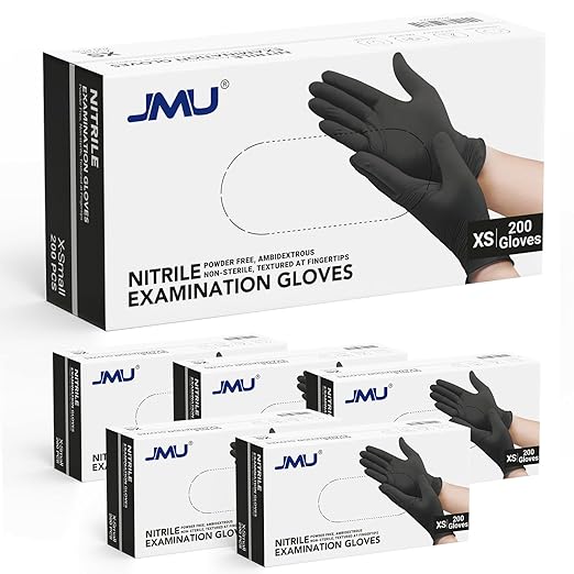 JMU Black Nitrile Gloves XS Bulk, Case of 1200, Latex Free Powder Free Nitrile by JMU