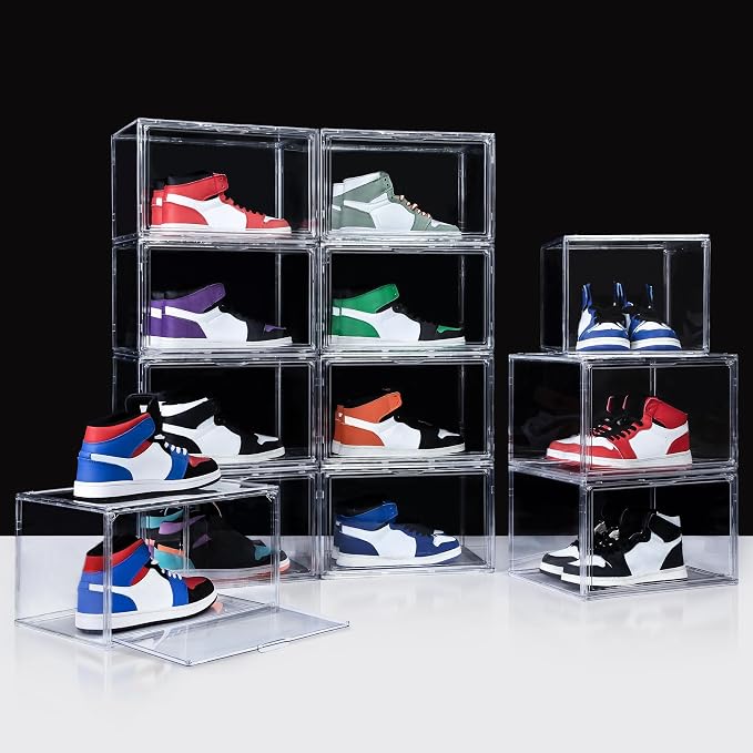 NYZE 12 Pack Acrylic Shoe Boxes Side Open, Shoe Storage Organizer by GIVEYOUTHEBEST