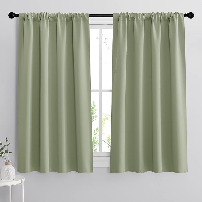 RYB HOME Room Darkening Kitchen Curtains 45 inch Length, Durable Privacy Window by RYBHOME