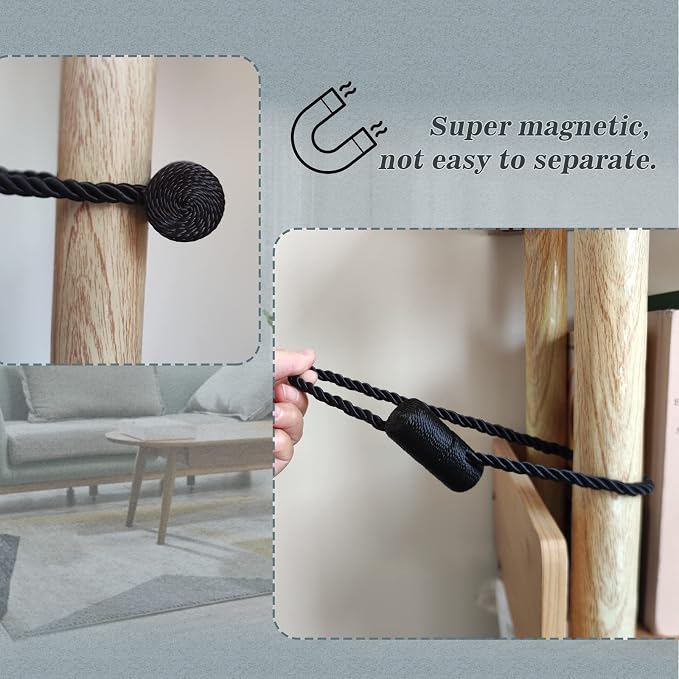 Hion Magnetic Curtain Tiebacks Black 6 Pack, Curtain Tiebacks Buckles Holdbacks - Image 6