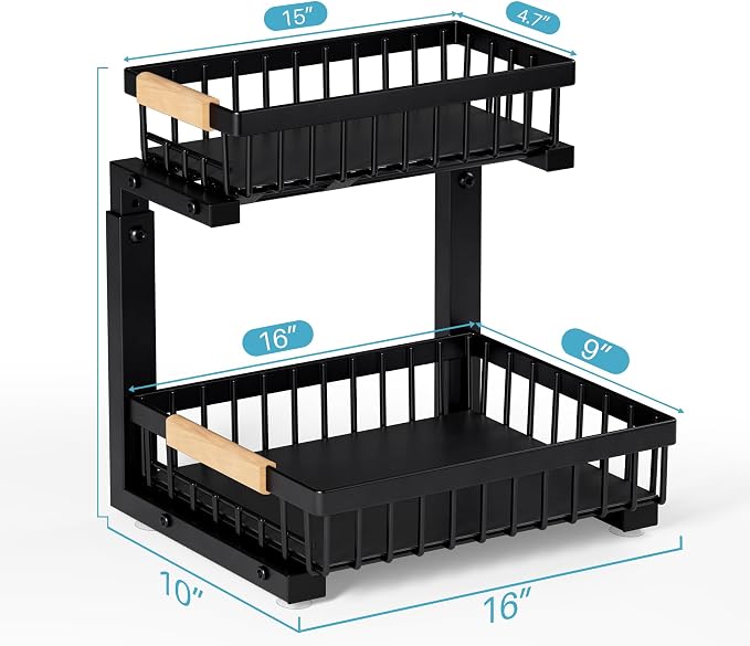 Under Sink Organizer, 2 Packs 2 Tier Sliding Pull Out Cabinet Storage Shelf - Image 8