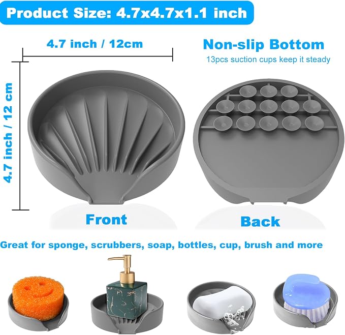 Self Draining Soap Dish, Silicone Suction Cup Soap Holder Tray Savers Container - Image 3