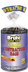 Heavy Duty Contractor Bags, Extra Large Trash Bags, Twist Tie Closure, 42 Gallon by Brute+Super+Tuff