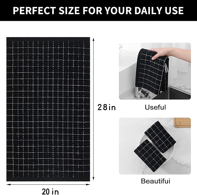 Homaxy 100% Cotton Terry Kitchen Towels, Checkered Designed, Soft and Super - Image 5