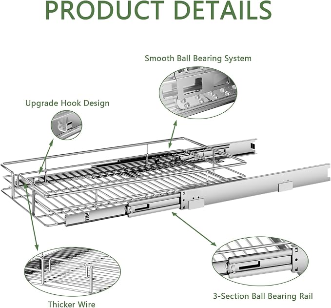 Pull Out Cabinet Organizer 19½" W x 21½" D, Heavy Duty Cabinet Pull Out Shelves - Image 7