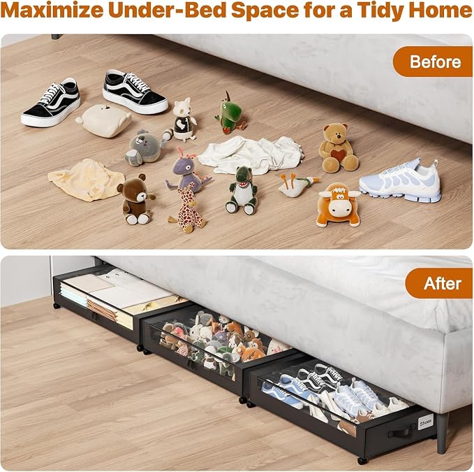 Under Bed Storage with Wheels, Under Bed Storage Containers with Clear Lids - Image 6