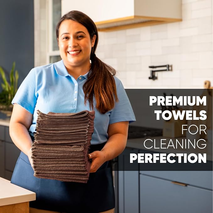 MW Pro Microfiber Cleaning Cloth | Brown | 12 Pack | 16” x 16” | Coffee - Image 5