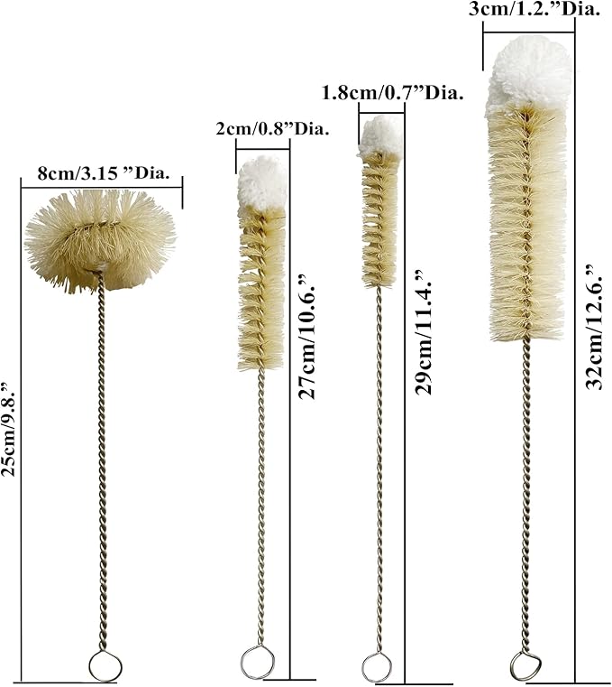 Coralpearl Bottle Brushes Thin Long Handle X 4, Skinny Wire Cleaner Set in - Image 2
