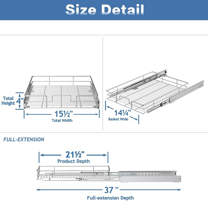 ROOMTEC Pull Out Cabinet Organizer, Cabinet Pull Out Shelves 15½" W x 21½" D - Image 3