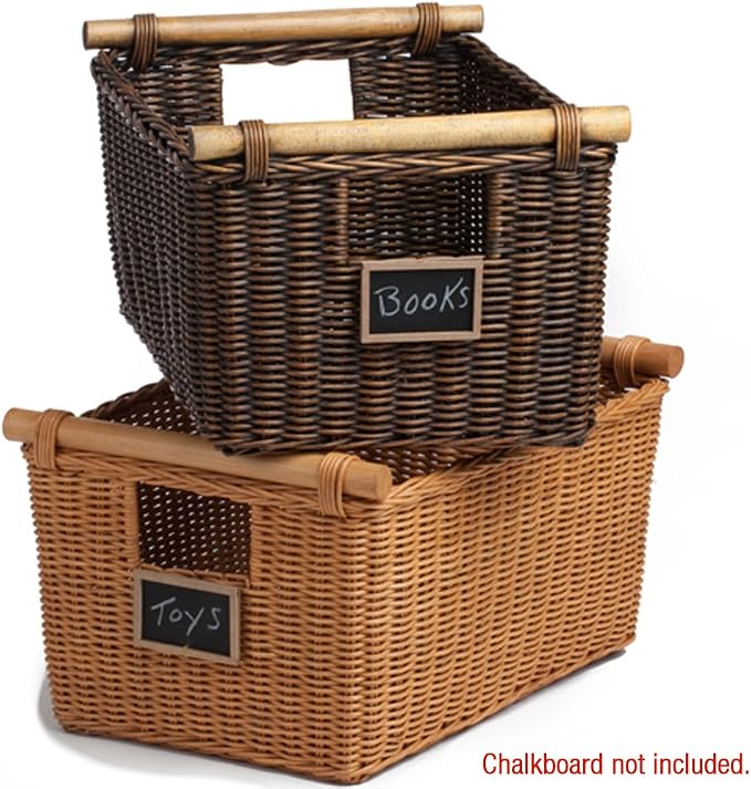 The Basket Lady Pole Handle Wicker Storage Basket, 16 in L x 12 in W x 8.25 in H - Image 3