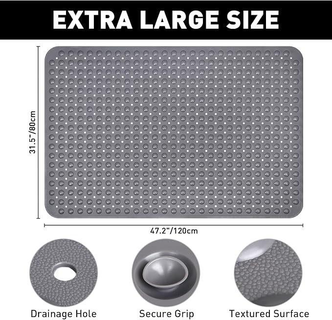 Shower Mat Non Slip: 47.2 x 31.5 Inch Extra Large TPE Shower Mats - Image 2