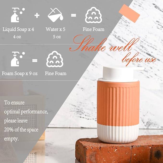 2 Pack Hand Dipped Terracotta Ceramic Foam Soap Dispenser, 12 oz Rippled - Image 3
