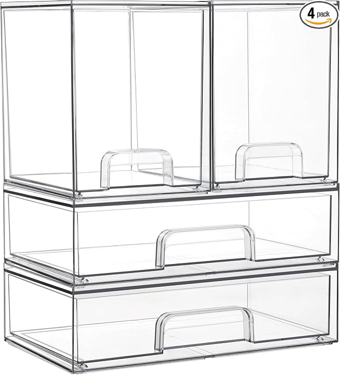 Vtopmart Clear Stackable Storage Drawers Set of 4, Plastic Organizer Bins by Vtopmart