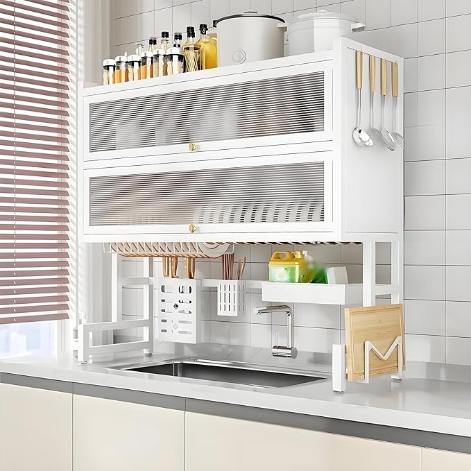 Dish Drying Rack 4 Tiers with Cover, Keep Kitchen Sink Shlef Organized by Unknown