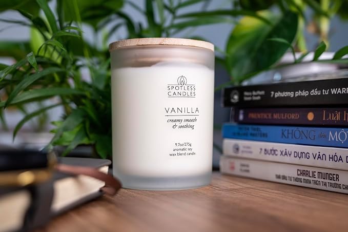 Vanilla Candle - 9.7 oz /275g Vanilla Scented Candle in Cream Frosted Glass Jar - Image 7