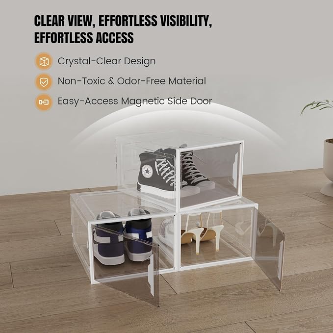 Shoe Storage Boxes Stackable, X-Large Plastic Clear Shoe Organizers - Image 4