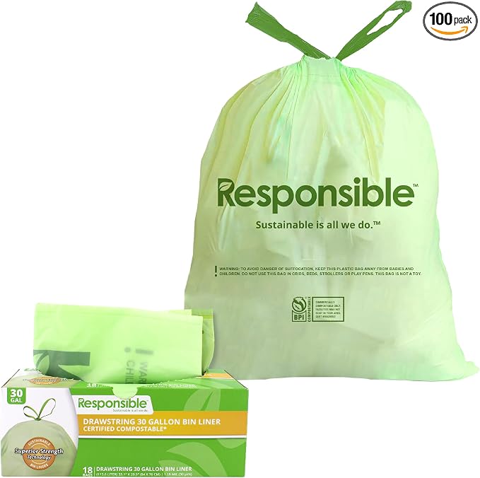 Responsible Products Kitchen Bin Liners, Certified Compostable, Heavy Duty by ResponsibleProducts%C2%AE