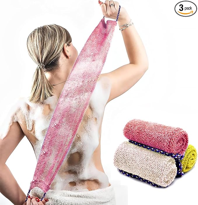African Net Sponge with Handles 3 Pieces Long African Exfoliating Net Washcloth by DRPEDI