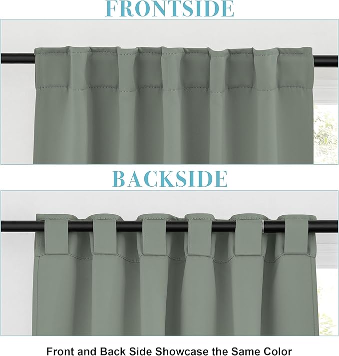 RYB HOME Sage Green Curtains for Bedroom, Vertical Privacy UV Protection Drapery - Image 3