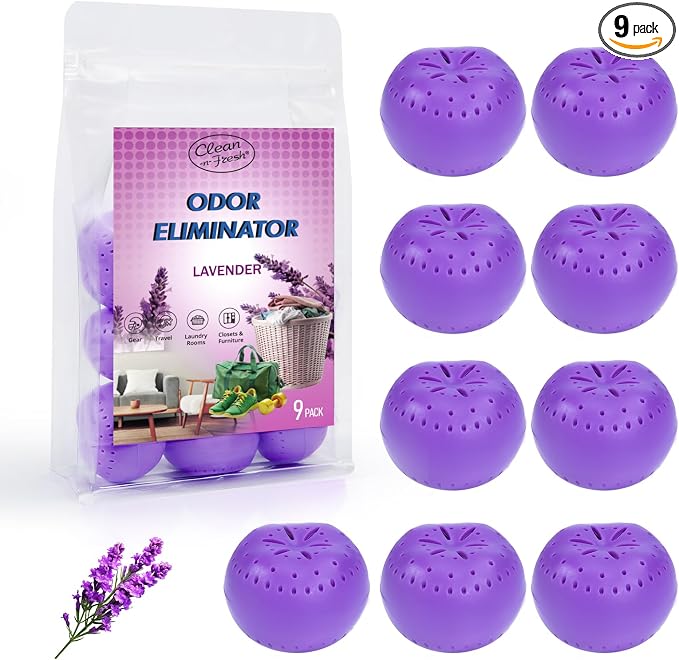 9 Pack Baking Soda Deodorizers, Lavender Scent Shoe Deodorizer Balls, Air by Clean-n-Fresh