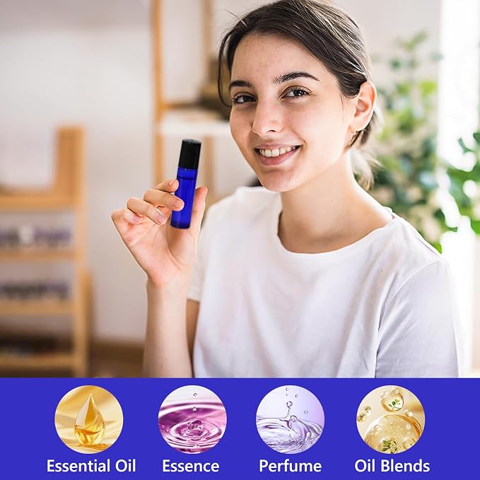 KEYWING 54 Pack Blue Essential Oil Roller Bottles – 10ml Glass Roll-On Bottles - Image 7