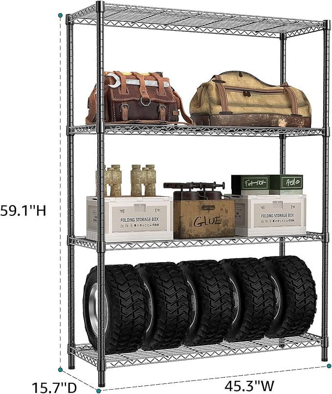 IZEUK 1400 LBS Garage Black Shelving Wide Storage Shelves 4 Tier Adjustable - Image 3