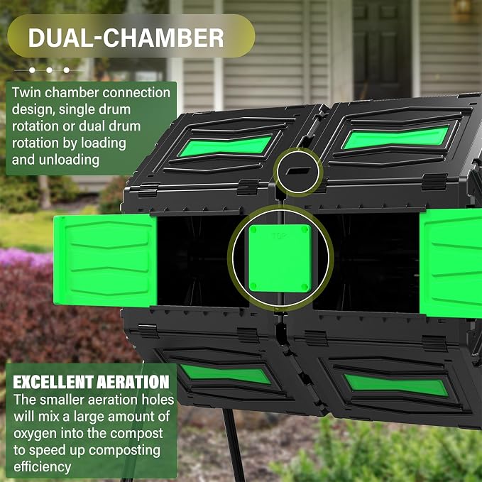 Compost Tumbler, 45 Gallon / 170L Dual Chamber Compost Bin Outdoor, 360° - Image 4